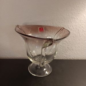 GORGEOUS NEW Bormioli Rocco in Italy Clear & Amethyst Umbra 9" Pedestal Vase.
